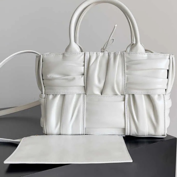 Bottega Veneta Handbags - Bottega Veneta White Intrecciato Mini Satchel with Top Handles